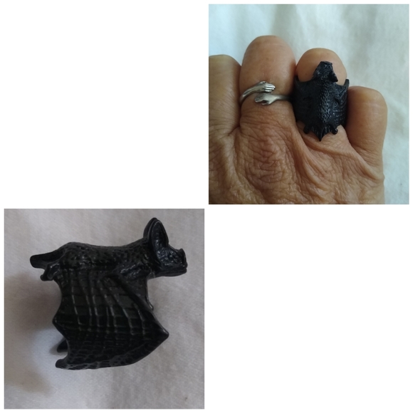 Black Bat Ring Adjustable Goth Whimsigoth Witchy Cosplay Halloween Costume Party - Picture 3 of 12